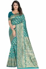 Sugathari Women's Banarasi Saree Pure Kanjivaram Silk Saree Soft new ladies 2023 Design Wear Pattu Sarees Latest Cotton Party Sari collections With Blouse Piece for Wedding sadi (SAM SAN 9017)