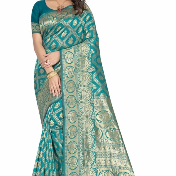 Sugathari Women's Banarasi Saree Pure Kanjivaram Silk Saree Soft new ladies 2023 Design Wear Pattu Sarees Latest Cotton Party Sari collections With Blouse Piece for Wedding sadi (SAM SAN 9017)