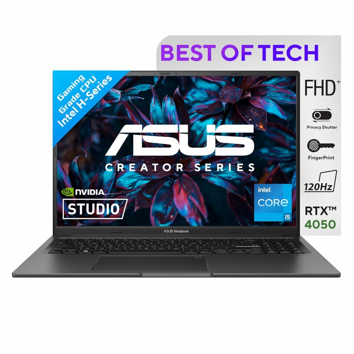 ASUS Creator Series Vivobook 16X (2023), Intel Core i5-12450H 12th Gen, 16" (40.64 cm) FHD+ 120Hz, Creator/Gaming Laptop (16GB/512GB/6GB RTX 4050 /Win11/70WHr /Black/1.8 kg), K3605ZU-MB541WS