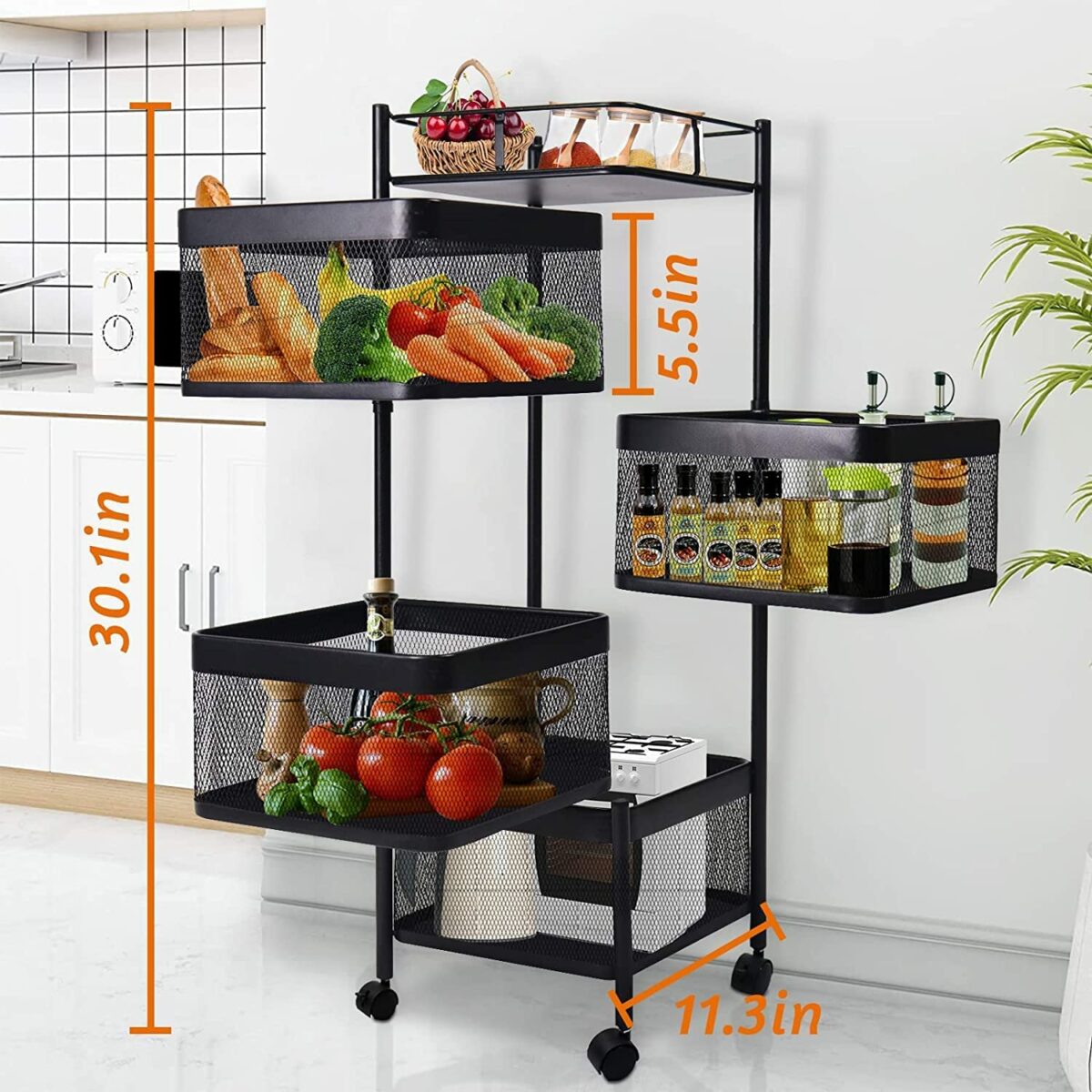 Rasvesh Metal Kitchen Trolley Kitchen Organizer Items And Kitchen Accessories Items For Kitchen Rack Square Design For Fruits & Vegetable Onion Storage Kitchen Trolley With Wheels (4 Layer)