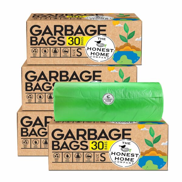 The Honest Home Co. | Garbage Bags Small - Green | 120 Bags | 17 x 19 Inches Drawstring Dustbin Bags | Pack Of 4 (30 Bags/Roll)