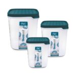 FLAIR Storewell Square Food Storage Containers Set of 3 (6L, 8L, 12L)- Blue, Air Tight Containers for Kitchen Storage Ideal kitchen box for Rice, Atta and Grains, BPA-Free, Food Grade