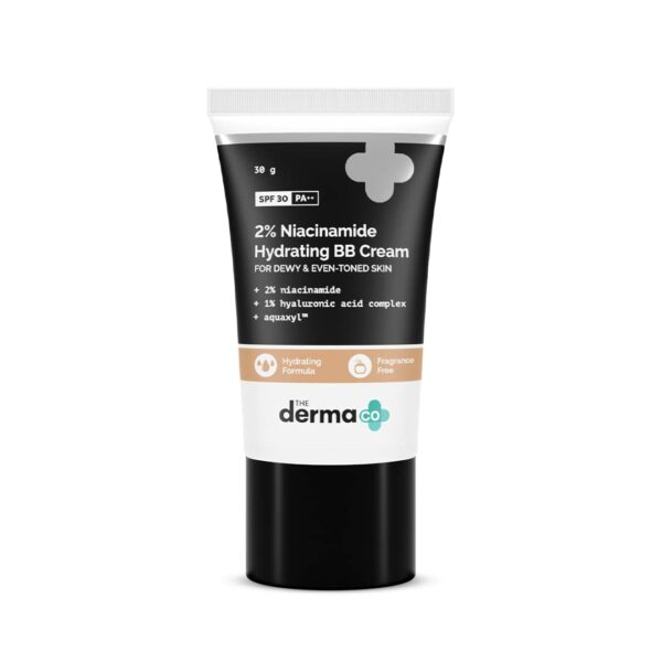 The Derma Co 2% Niacinamide Dewy, Radiant Hydrating All Skin Type Medium Coverage Bb Cream With Spf 30 Pa++ Enriched With 1% Hyaluronic Acid Complex & Aquaxyl - 30 G 02 - Nude Glow