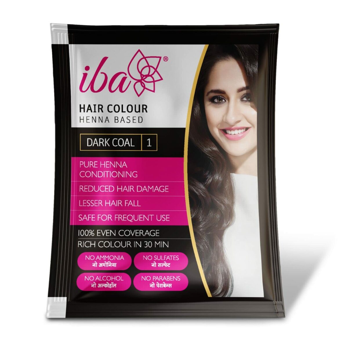 Iba Hair Colour for Women - Dark Coal, 70g (Pack of 3) | 100% Pure Henna Based Powder Sachet | Natural Hair Colour & Long Lasting with Conditioning Formula | Reduced Hair Fall & Hair Damage | Shine & Nourish Hair | Free from Ammonia and Other Harmful Chemicals | Herbal Hair Powder for Hair Colour | Black Henna