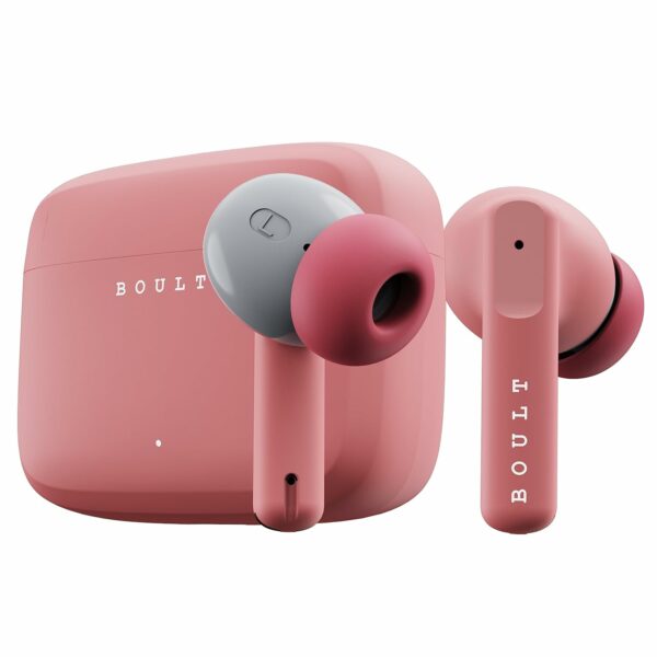 Boult Audio Z60 Earbuds with 60H Battery, Clear Calling 4 Mics, Made in India, 50ms Low Latency Gaming, 13mm Bass Driver, Type-C Fast Charging, IPX5 Ear Buds Bluetooth 5.3 TWS Ear Buds (Flamingo Pink)