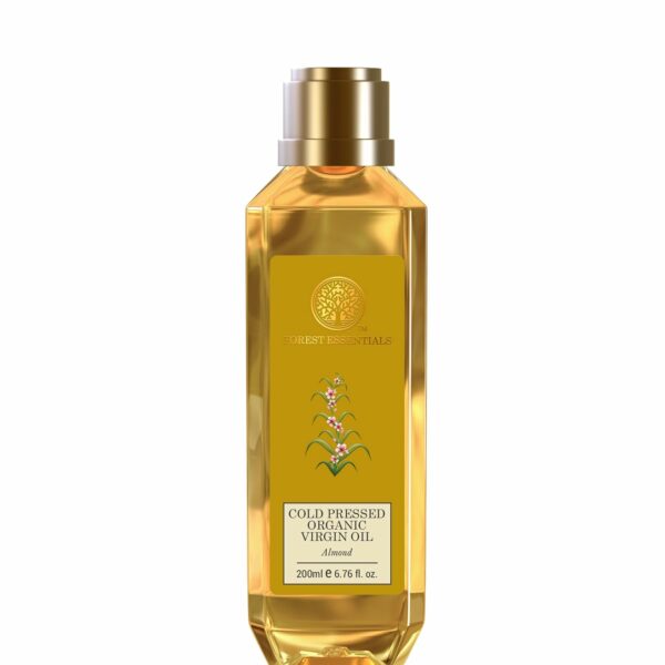 Forest Essentials Organic Cold Pressed Virgin Oil Almond | Rich in Vitamin E | Pure Sweet Almond Massage Oil For Hair & Skin | 200 ml