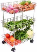 Rasvesh Stainless Steel Fruit and Vegetable Storage Stand Rack Multipurpose Baskets Kitchen Trolley Modern Kitchen Storage Rack (3 Layer Trolly)