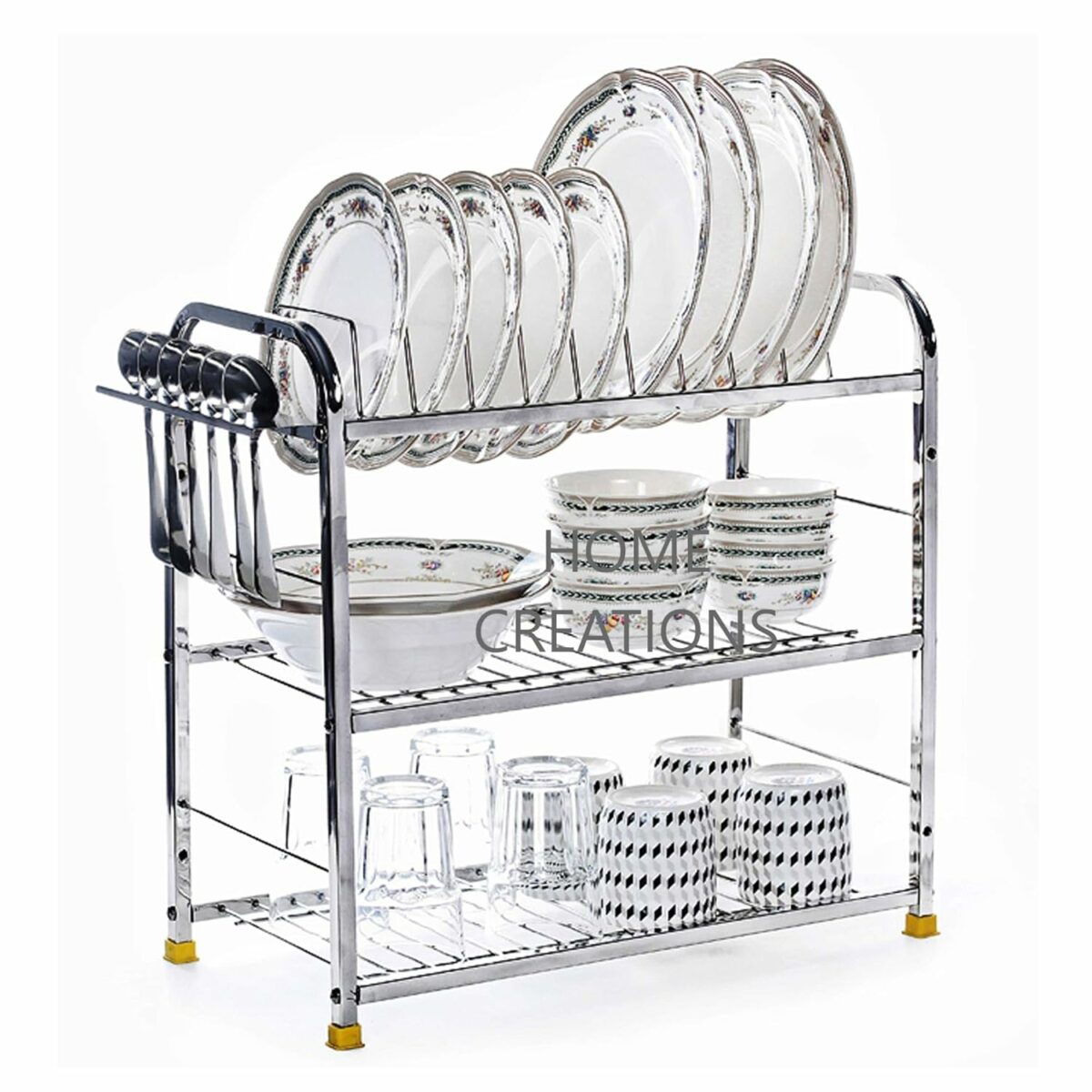 Home Creations Stainless Steel 3 Layer 18 Inch Kitchen Dish Rack/Kitchen Utensils Rack/Kitchen Organizer/Kitchen Storage Rack, Silver