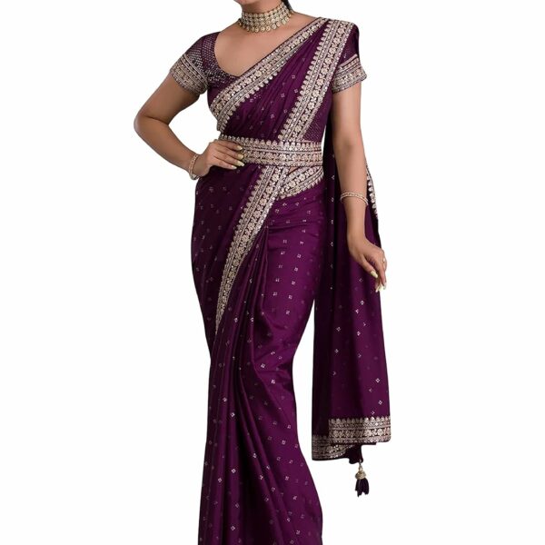 TRENDMALLS Women's Ruhani Silk Embroidery With Sequence Work Saree