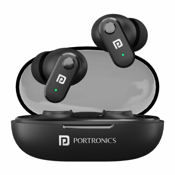 Portronics Harmonics Twins S16 in Ear Wireless TWS Earbuds with 24 Hrs Playtime, Clear Calls, Game & Music Mode, Low Latency, Bluetooth 5.3v, LED Display, Type C Fast Charging(Black)