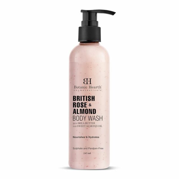 Botanic Hearth British Rose & Almond Body Wash with Shea Butter | Moisturizing Body Wash Shower Gel for Softer, Smoother Skin | Sulfate & Paraben Free | for Women & Men | 245ml