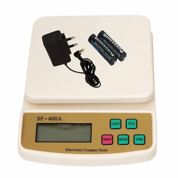 LAXMI GOLD Kitchen Scale Multipurpose Portable Electronic Digital Weighing Scale | Weight Machine With Back light LCD Display | White |10 kg | SF400A With Adopter