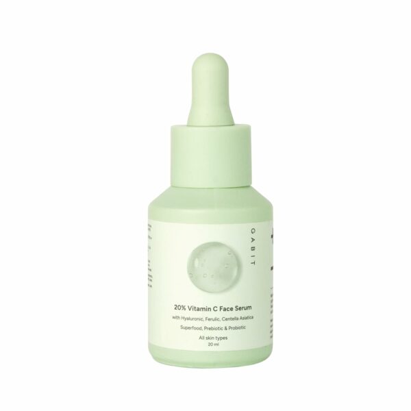 Gabit 20% Vitamin C Face Serum for Glowing Skin | Brightening Serum for Dark Spots, Dull Skin, Tanned Skin | Improves Wrinkles | Hyaluronic, Ferulic, CiCa, Prebiotic, Probiotic | Oil & PEG free |20 ml