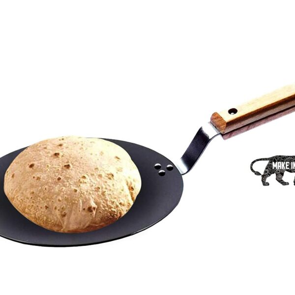 XL Kitchen Iron Concave Tawa 25 cm with Wooden Handle, Roti Tawa, Dosa Tawa