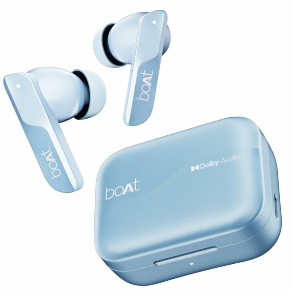 boAt Airdopes 800 w/Surround Sound by Dolby Audio, 4 Mics w/AI-ENx, Adaptive EQ by Mimi, 40 Hours Playback, in-Ear Detection & Hearables App Support, True Wireless in Ear Ear Buds(Interstellar Blue)