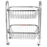 WayMore® 2-Tier Rack Fruits & Vegetable Onion Trolley Container Basket Organizer Organiser Holder Stand for Kitchen with Wheel Stainless Steel Fruit & Vegetable Basket (Silver)