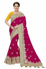 TRENDMALLS Women's Lemon Satin Silk Embroidred Saree