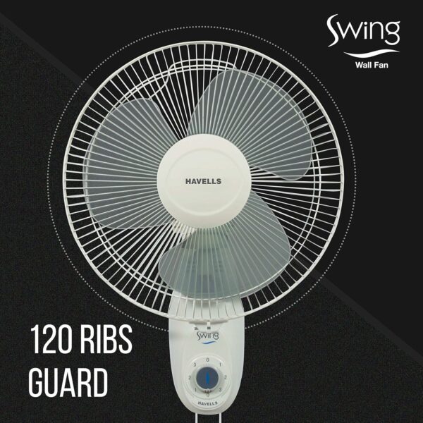 Havells 400mm Swing Wall Fan | 4 Star, High-Performance, Wall Fan for Kitchen & Home, Smooth Oscillation, 100% Copper Motor | 3-Speed Control, 2-Year Warranty, 120 ribs guard | (Pack of 1, Off White)