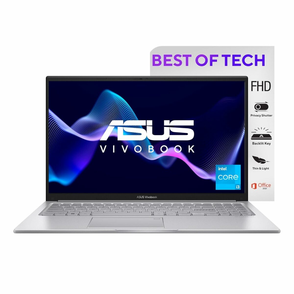 ASUS Vivobook 15, Intel Core i3-1315U 13th Gen, 15.6" (39.62 cms) FHD, Thin and Light Laptop (8GB/512GB SSD/Win11/MS Office/Backlit Keyboard/Silver/1.7 kg), X1504VA-NJ320WS + 9K Card Offer