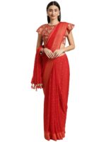 Rekha Maniyar Women's Silk Chiffon Viscose Border Printed Saree with Banarasi Blouse and Fancy Tassels