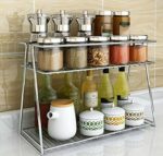 Cri8Hub Stainless Steel-2 Tier Kitchen Rack-Spice Boxes-Organizer-Kitchen Stand -Cosmetic Organizer, Counter Top Basket -Floor Mounted Shelf for Home and Bathroom(33 * 15 * 24) Cm, Tiered Shelf