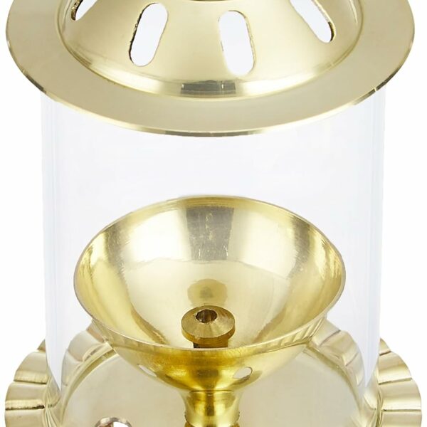 Amazon Brand - Solimo Akhand Diya/Oil Lamp with Glass Cover for Puja, Home Décor and Diwali, Brass (Small)