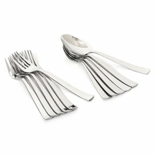 KC Stainless Steel Spoon Set, 12 Pieces, Indian Kitchen Utensils (6 Spoons and 6 Forks Set)