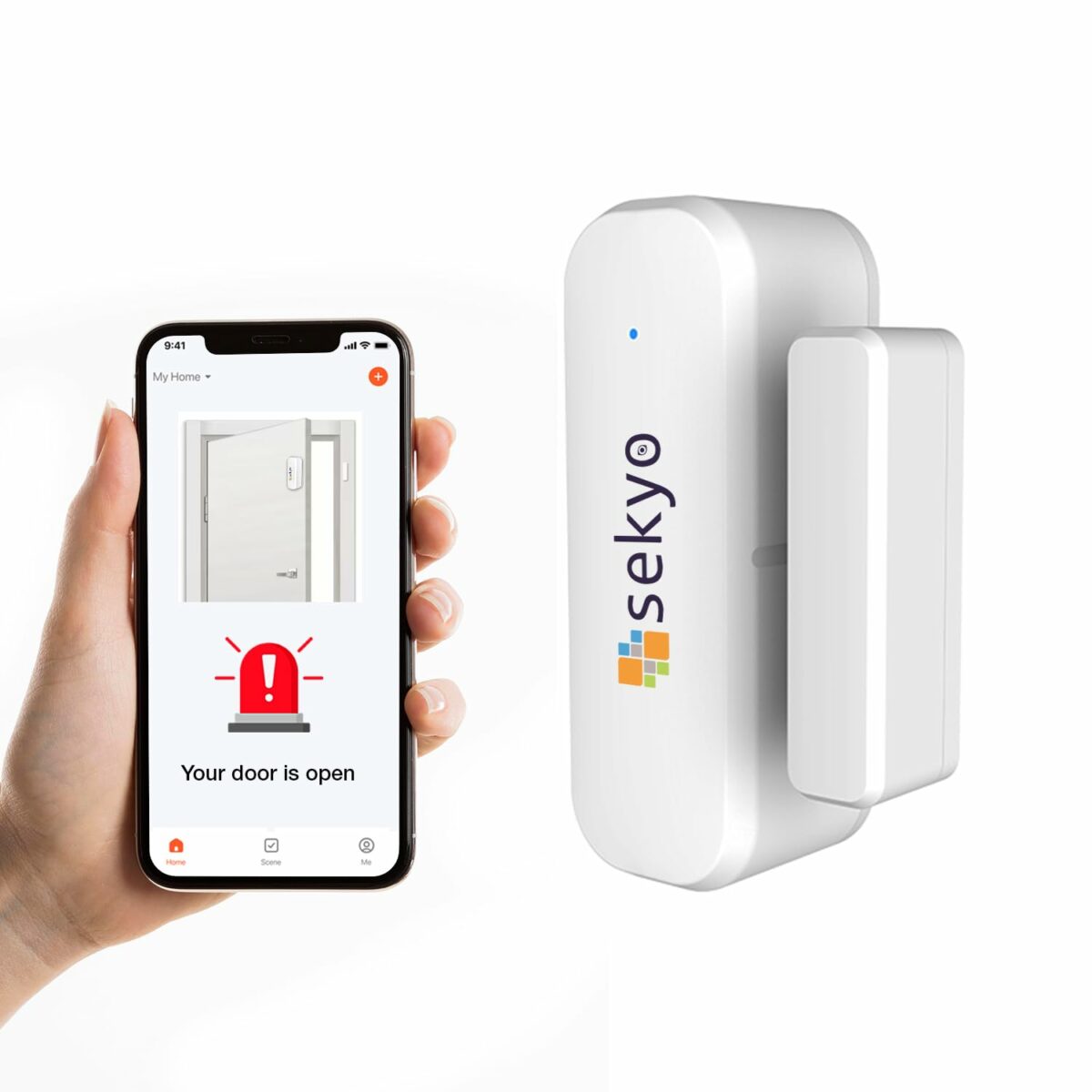 Sekyo WiFi Smart Door Sensor Alarm for Home | Magnetic Wireless Door Open Alarm Security System | Real-time Notification on Smartphone | WiFi Required | App Control | Easy Installation (Pack of 1)