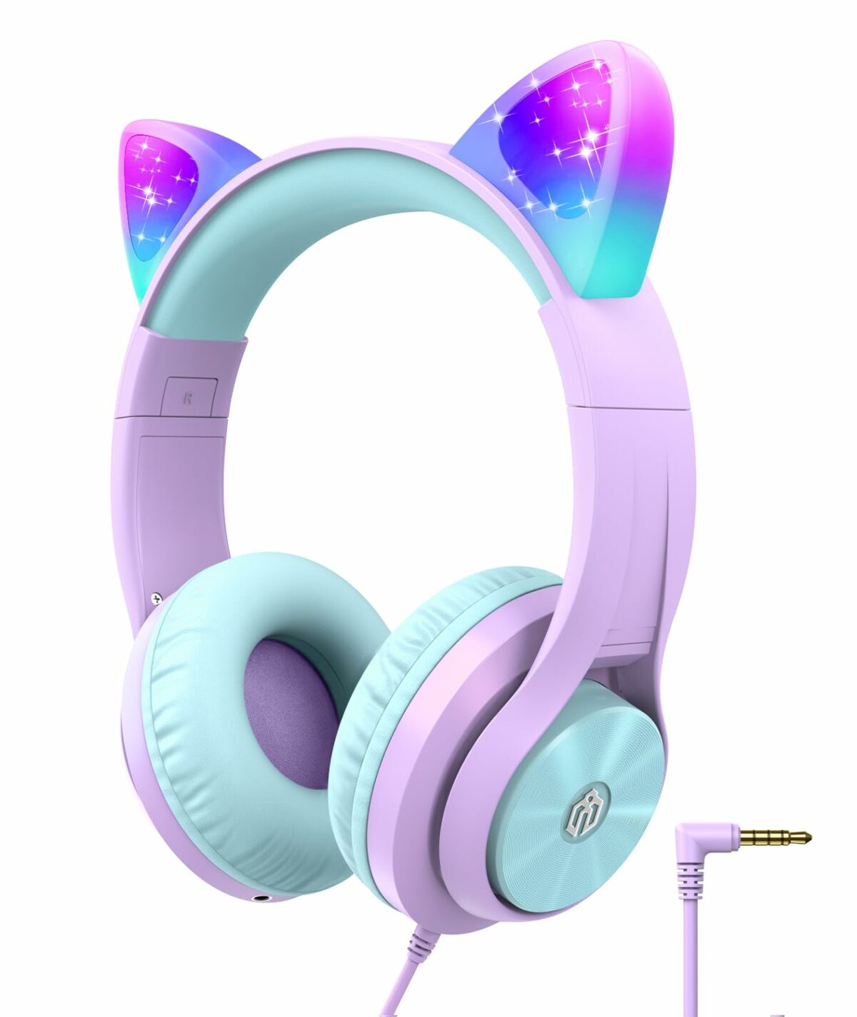 iClever Kids Headphones for Girls Gift Over Ear Headphones, Wired Cat Ear Led Light Up Children Headphones,94dB Volume Limited Foldable Earphones for Kids School, Travel, Music