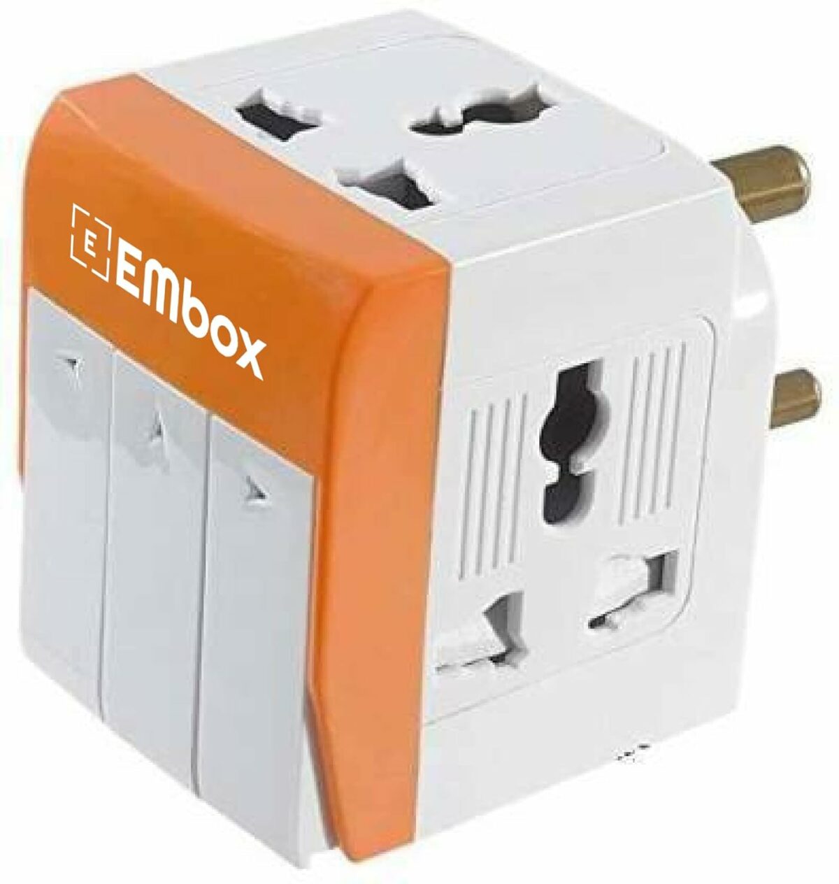 EMBOX 3 Pin Multi Plug Socket-Universal Travel Adapter with Individual Switch Safety Shutter LED Indicator-3 Way Plug Extension for Home Office Travel-5A-250V (Orange)