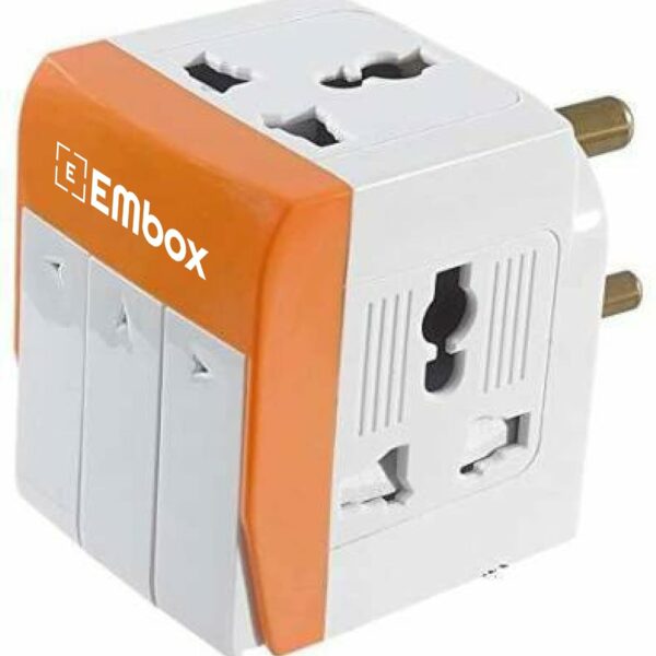 EMBOX 3 Pin Multi Plug Socket-Universal Travel Adapter with Individual Switch Safety Shutter LED Indicator-3 Way Plug Extension for Home Office Travel-5A-250V (Orange)