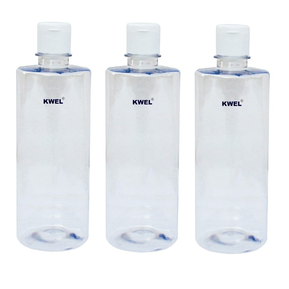 KWEL 500ml Refillable Empty Clear Plastic Sample Mini Bottle With Flip Caps For Fine Drop Liquid Atomizer Sanitizer Air Travel Loations Beauty Makeup (Pack of 3)