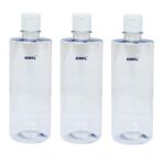 KWEL 500ml Refillable Empty Clear Plastic Sample Mini Bottle With Flip Caps For Fine Drop Liquid Atomizer Sanitizer Air Travel Loations Beauty Makeup (Pack of 3)