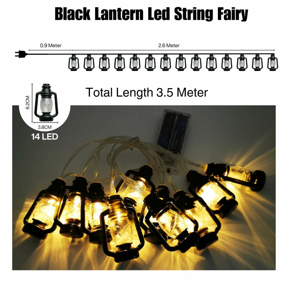 REFULGIX 14 LED Black Lantern Fairy String Lights for Home, Diwali Festival Decor Lights, Waterproof String Fairy Rice Lights for Indoor and Outdoor Decoration Lights Plug-in (3 Meter Warm White)