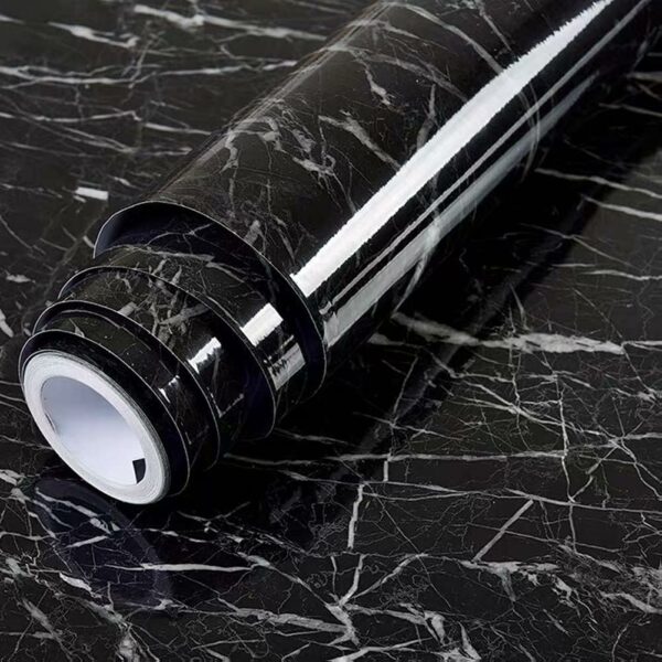 JRM Vinyl Marble Wallpaper Peel and Stick Waterproof Wallpaper for Home Kitchen Countertop Cabinet Furniture Oil Proof kitchen stickers (2, Black 60X200)