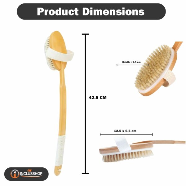 Detachable Wooden Bath Brush with Long Handle - Natural Bristles for 2-in-1 Wet & Dry Brushing Exfoliation, Blood Flow Stimulation - Body Scrubber for Smooth Skin & Reducing All Skin Types (Bath Brush)