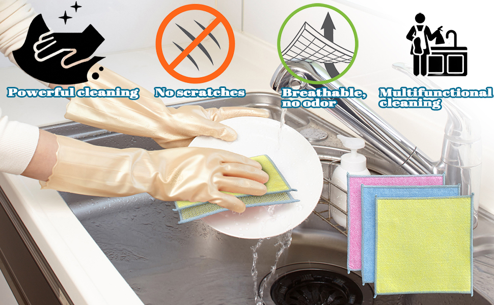 A person washing dishes with a sponge, ensuring cleanliness and hygiene in the kitchen.