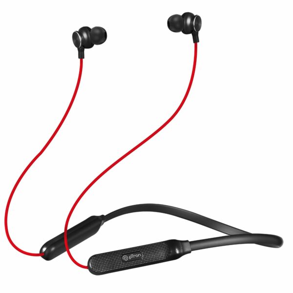 pTron Tangent Duo In-Ear Wireless Headphones with Mic, 13mm Driver, Bluetooth V5.2, Dual Device Pairing, Fast Charging Type-C Wireless Neckband, Voice Assistant & IPX4 Water Resistant(Red & Jet Black)