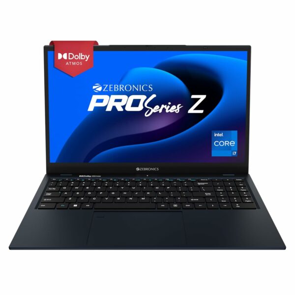 ZEBRONICS PRO Series Z NBC 5S, Intel Core 12th Gen i7 Processor 16GB RAM & 512GB SSD Laptop, 15.6 Inch (39.6CM), IPS 180° Display, Dolby Atmos, 38.5Wh Large Battery, Windows 11, Midnight Blue,1.76 Kg