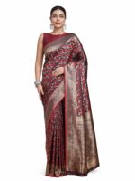 Monjolika Fashion Women's Traditional Banarasi Satin Silk Woven Zari work Saree Comes With Unstitched Blouse Piece.