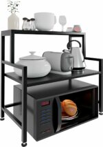 MILAD Metal Microwave Stand|Otg Stand|Microwave Oven Rack|Countertop|Kitchen Storage Shelf|Storage Container|Table Top|Pot Rack(60 L X 35 W X 64 H In Cm'S,Black Color,Os-06)