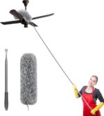 Hallstatt 2024 Upgraded Long Handle Microfiber Feather Ceiling Duster For Dust Cleaning Extendable Pole 30-100 Inch For Cleaning High Cobweb Stick High Ceiling Fan - Stainless Steel,Grey