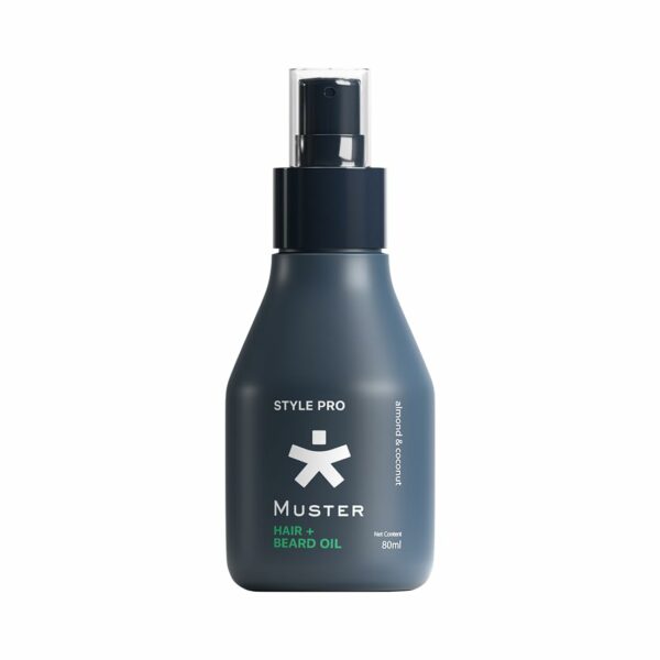 Muster Style Pro Hair & Beard Oil | 80 ML | Non-Greasy Formula | Styling Hair & Beard Spray | Almond & Coconut Oil | Deep Moisturization | Scalp & Skin Care