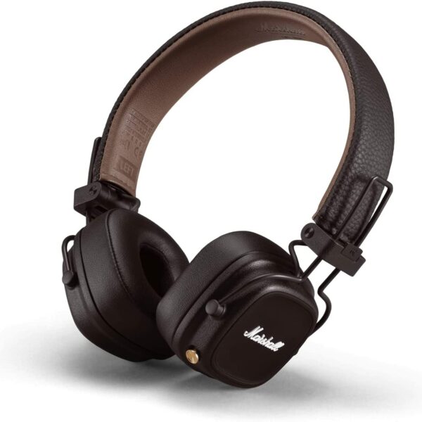 Marshall Major IV Wireless On-Ear Headphones with 80+ hours of Playtime, Multi-Dimensional Control Knob, Wireless Charging- Brown