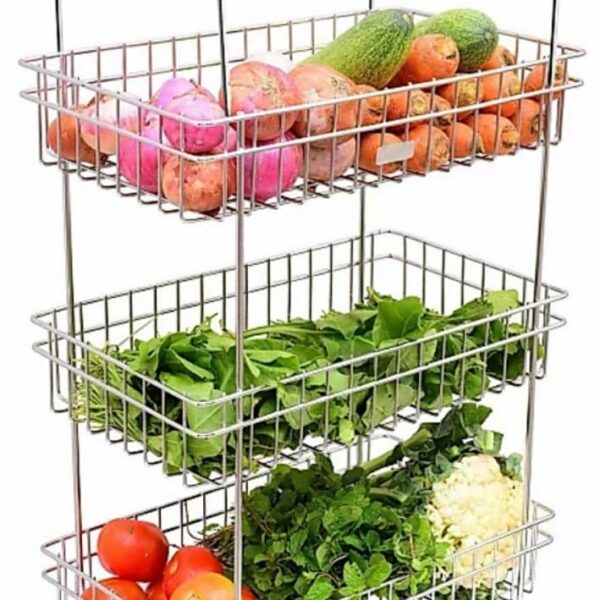 Privesh Stainless Steel Modern Kitchen Storage Rack Folding Perforated Design Trolley Spice Fruits and Vegetable Onion Potato Organizer Stand Trolley with Wheel Kitchen Trolley (4 Layer Trolley)