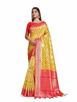 MIMOSA Women's Woven Design Kanjivaram Style Art Silk Saree With Blouse Piece : Sa00001062Gd, Yellow