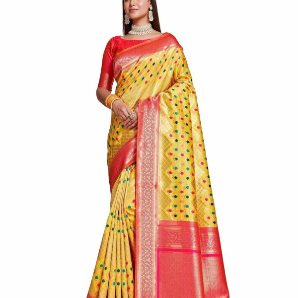 MIMOSA Women's Woven Design Kanjivaram Style Art Silk Saree With Blouse Piece : Sa00001062Gd, Yellow