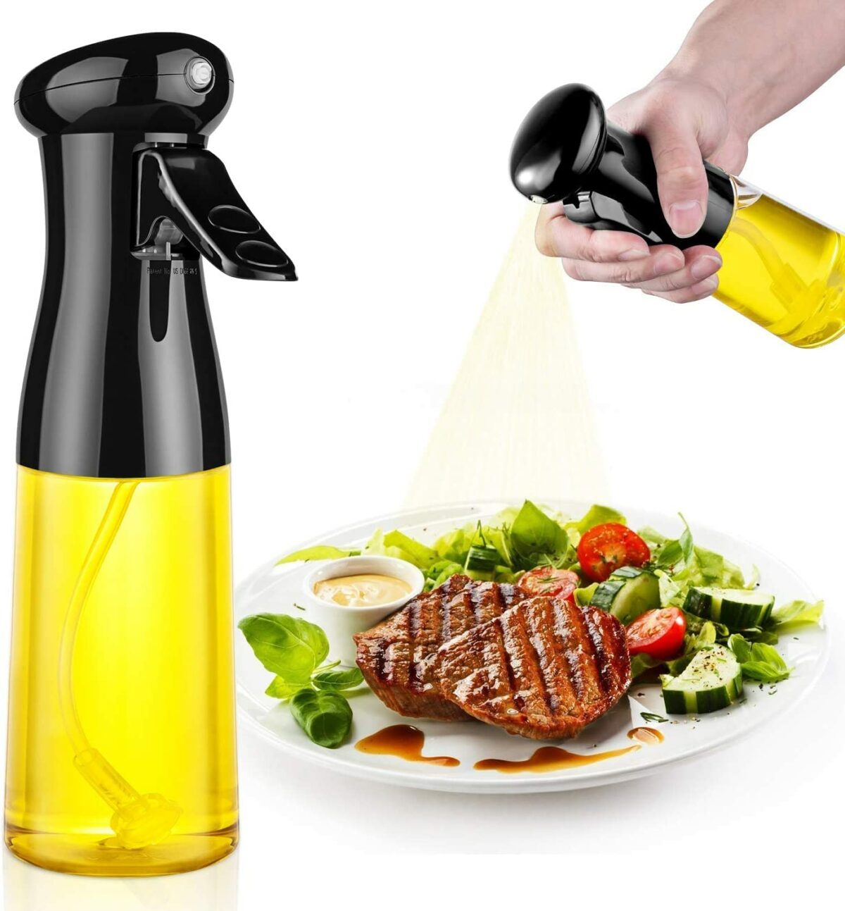 RE Olive Oil Sprayer for Cooking - 210ml Oil Dispenser Bottle Spray Mister - Portable Refillable Food Grade Oil Vinegar Spritzer Sprayer Bottles for Kitchen, Air Fryer, Salad, Baking, Grilling, Frying