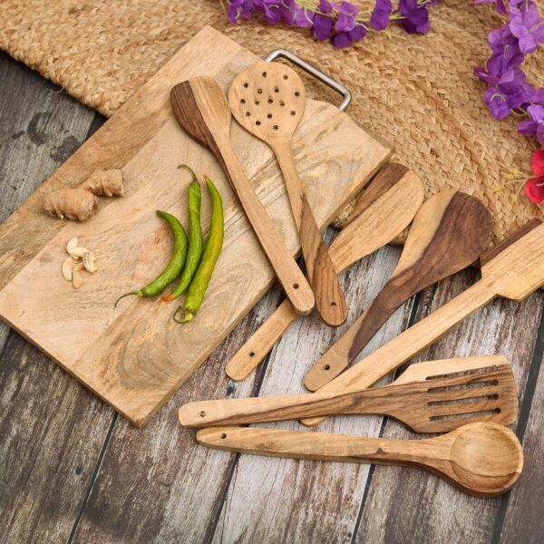 Flavoma Natural Sheesham Wood Spoon Set of 7 | Handmade Cooking Spoon Set | Wooden for Nonstick Cookware Kitchen Utensils | Kitchen Utensils, Frying Spoon Ladles & Turning Spatula