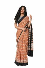 Tropwear Handicrafts Women's Ikat Hand Block Print Jaipuri Cotton Mulmul Saree with Blouse Piece